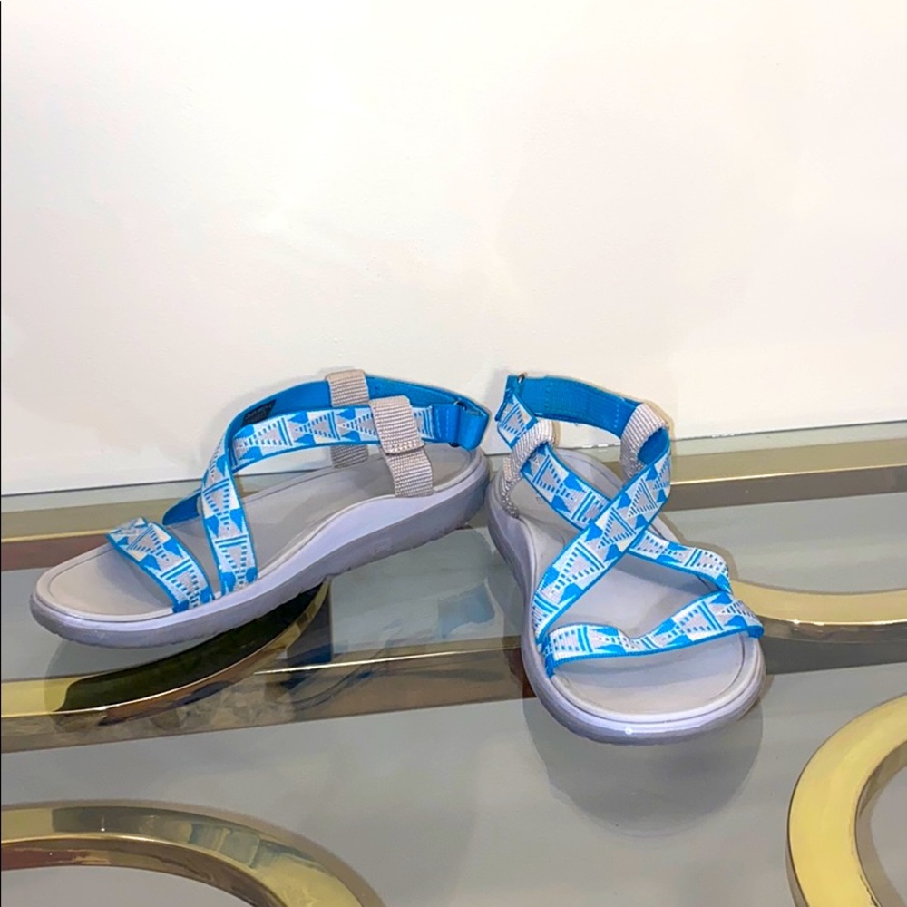 Teva Blue and Grey/Gray Sandals Velcro Strap 8
